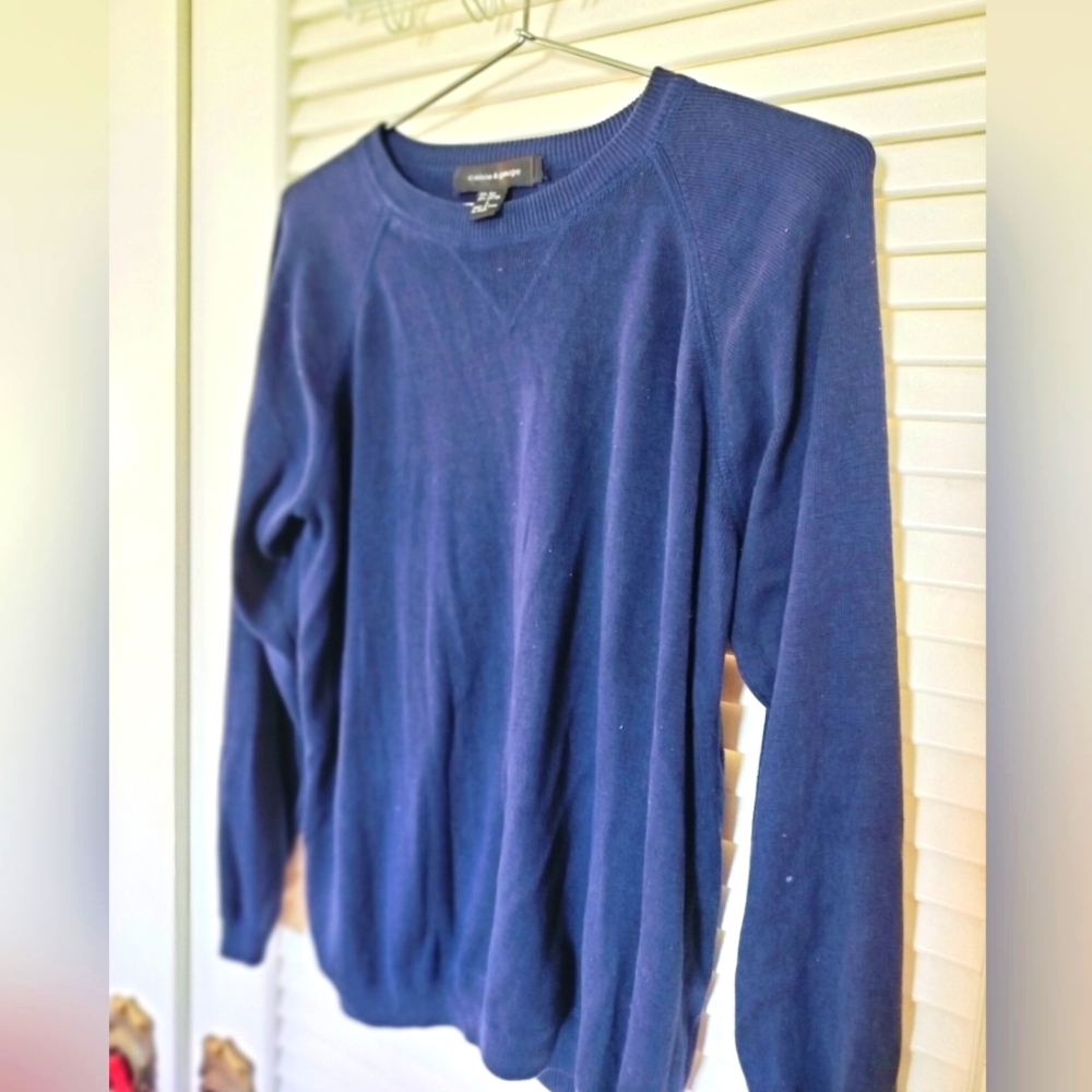 Cable & Gauge Navy Blue Crewneck 70% Silk Sweater Large